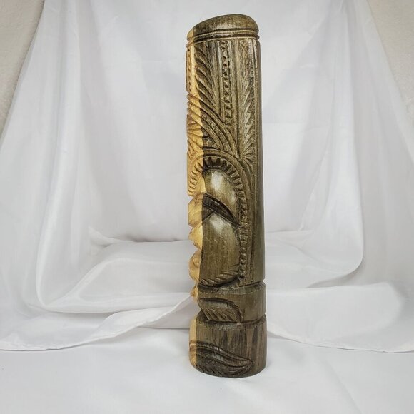 Hawaiian Tiki Totem 14.5" Hibiscus Wood Hand carved Intricate Tribal Design - Picture 14 of 15